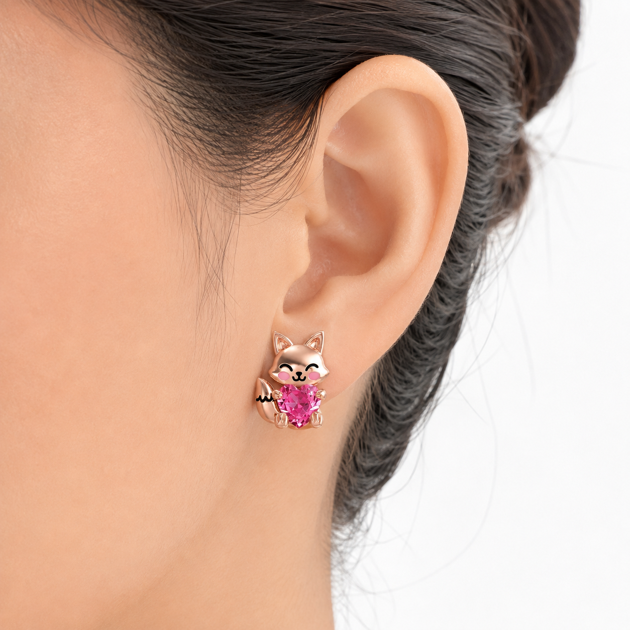 Heart-Holding Fox Stud Earrings