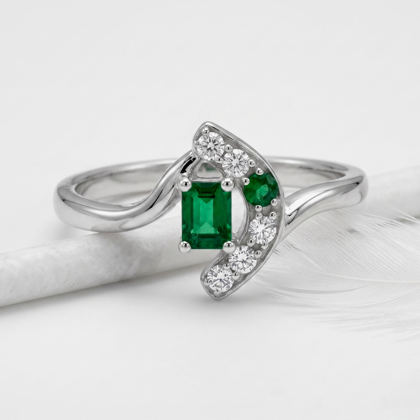 Emerald Crescent Wave Ring
