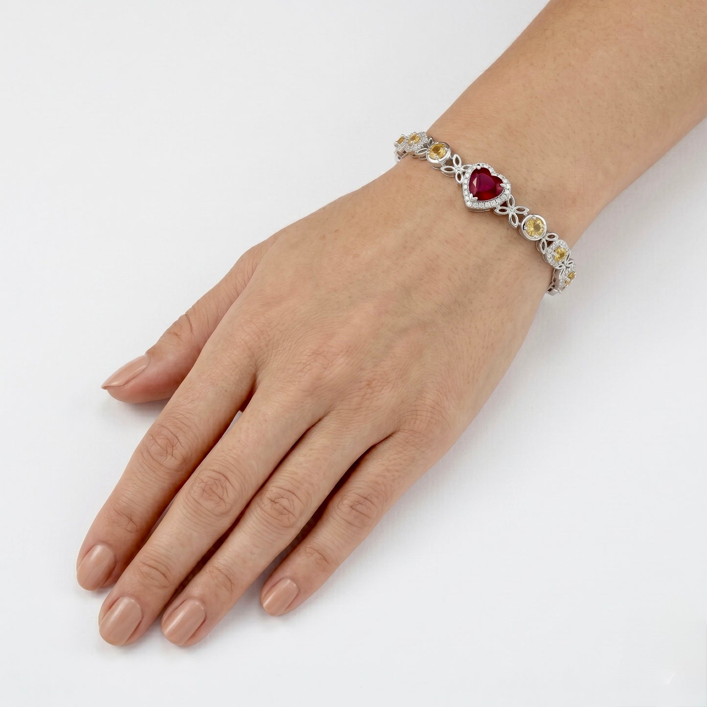 Heart Ruby & Citrine Link Bracelet