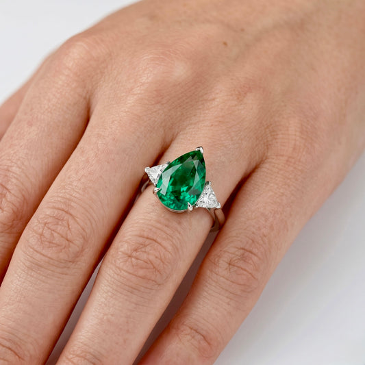 Verdant Pear Trillion Ring