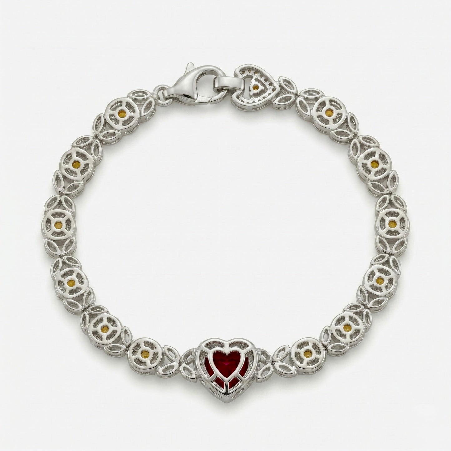 Heart Ruby & Citrine Link Bracelet