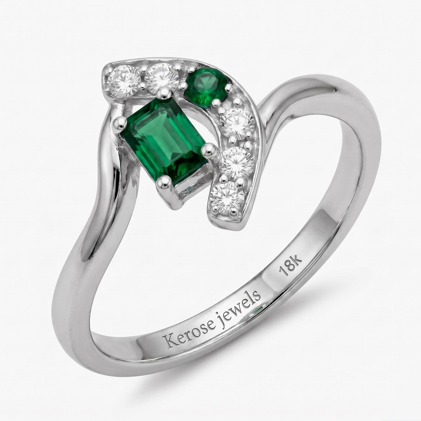 Emerald Crescent Wave Ring
