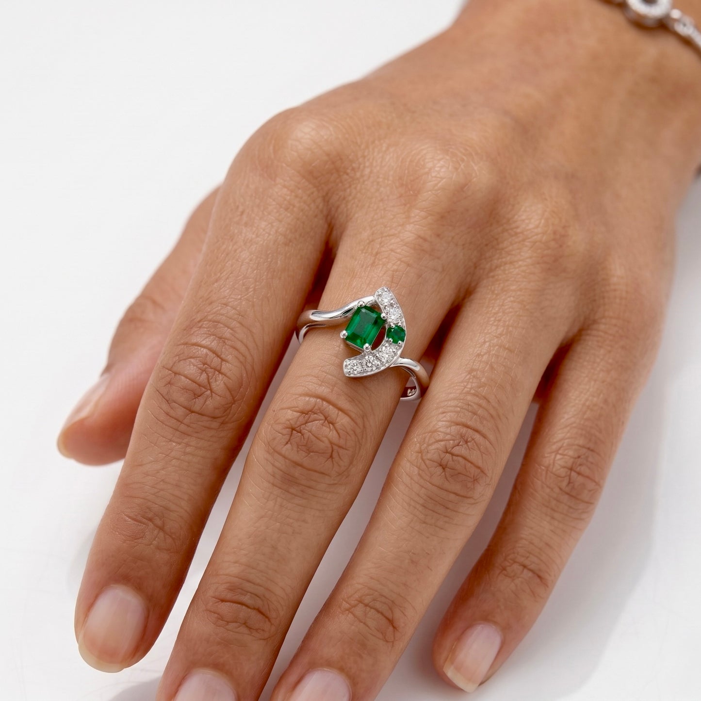 Emerald Crescent Wave Ring