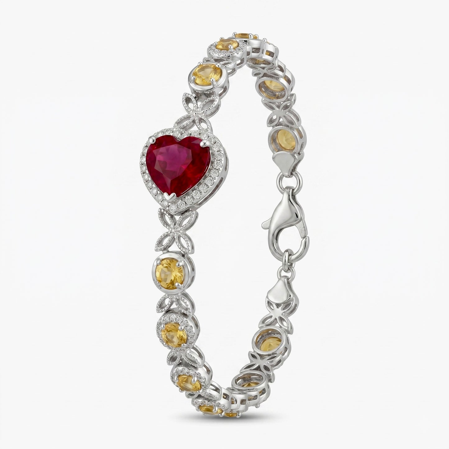 Heart Ruby & Citrine Link Bracelet