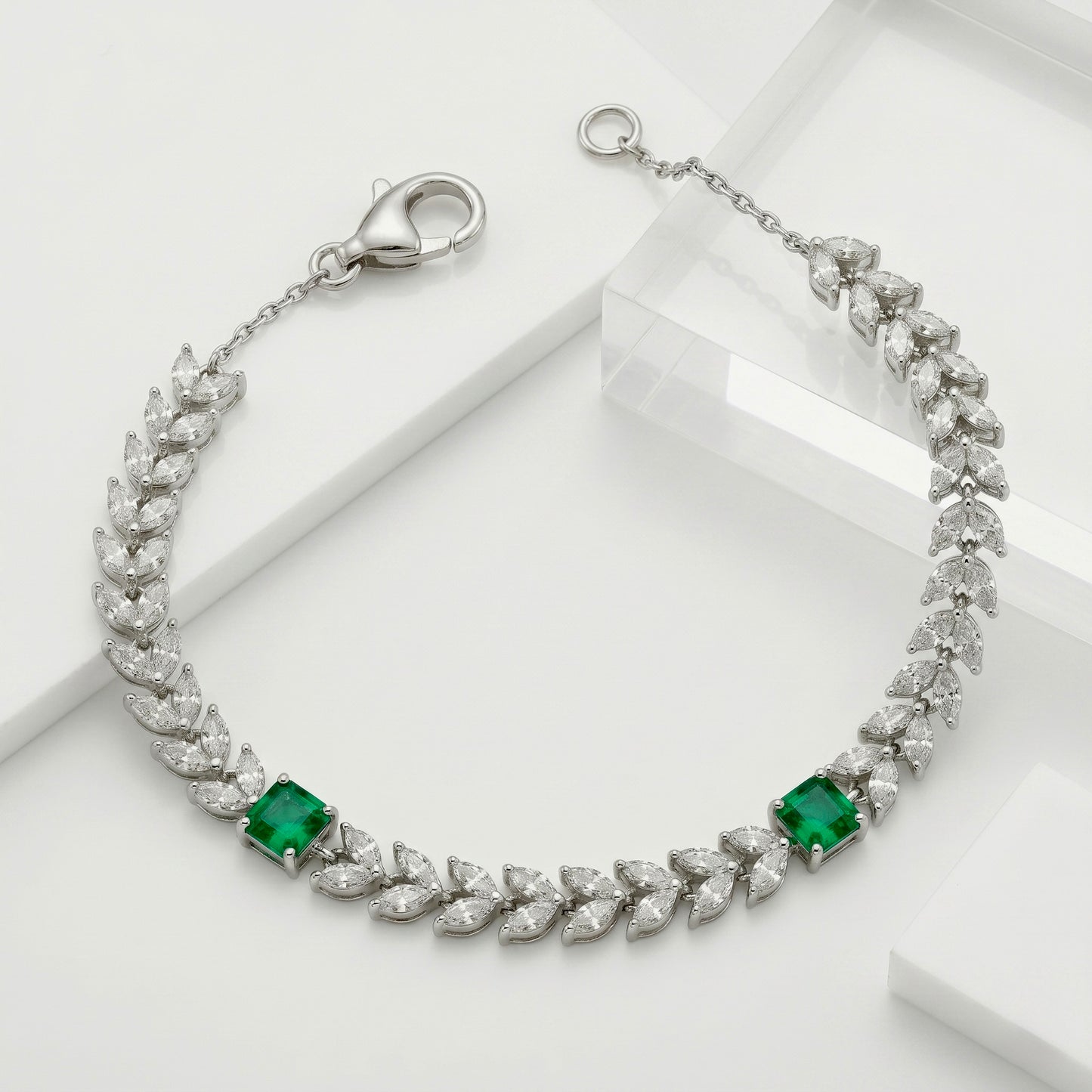 Emerald & Marquise Laurel Leaf Bracelet