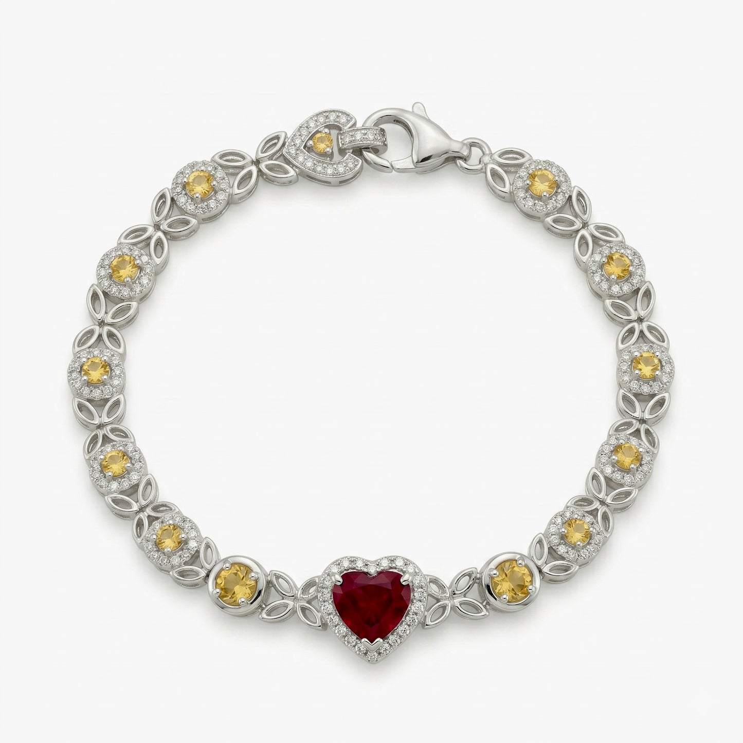 Heart Ruby & Citrine Link Bracelet