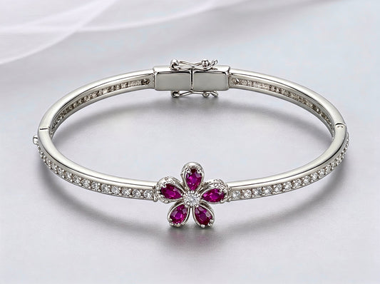 Ruby Blossom Hinged Bangle