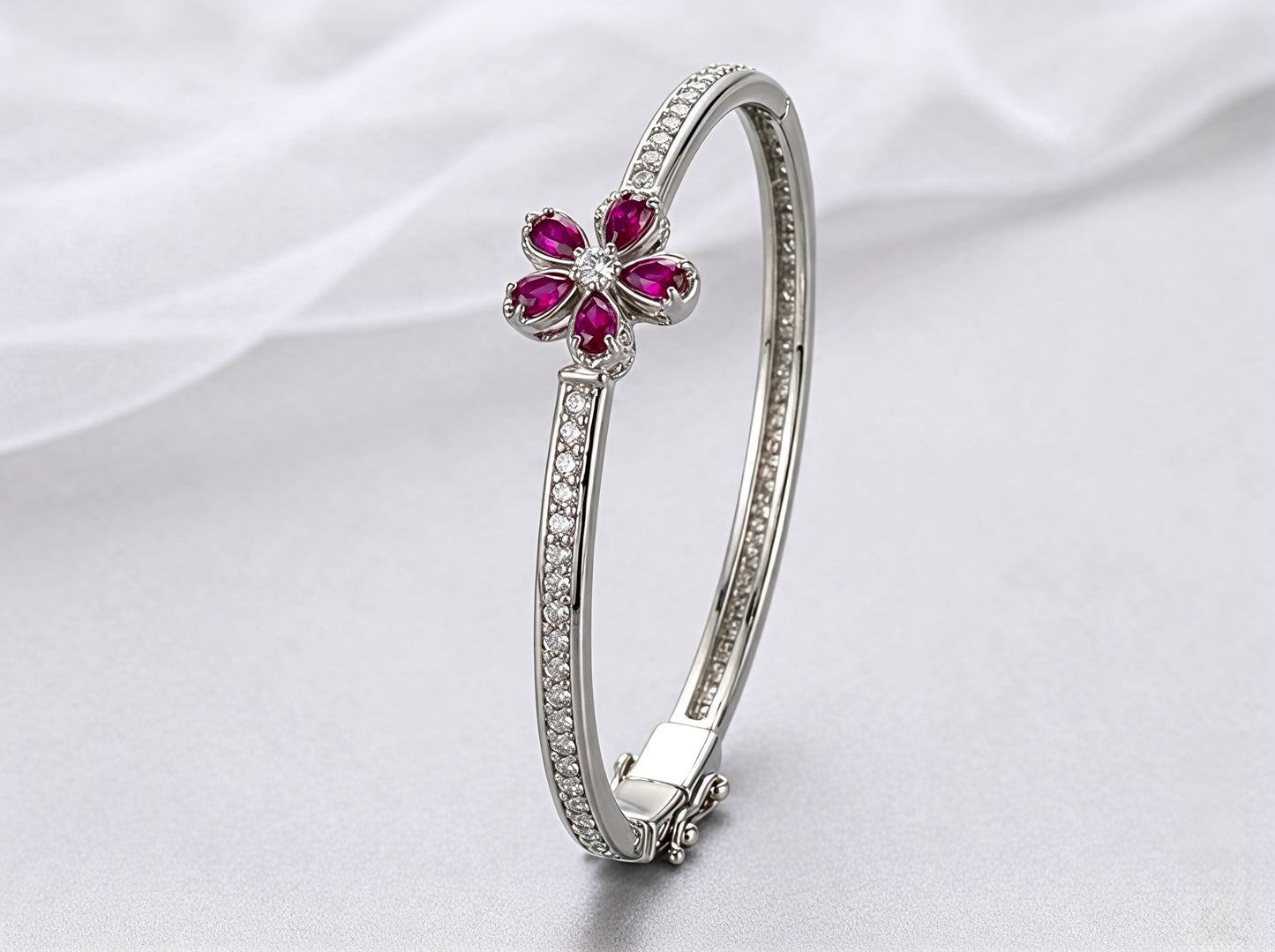 Ruby Blossom Hinged Bangle