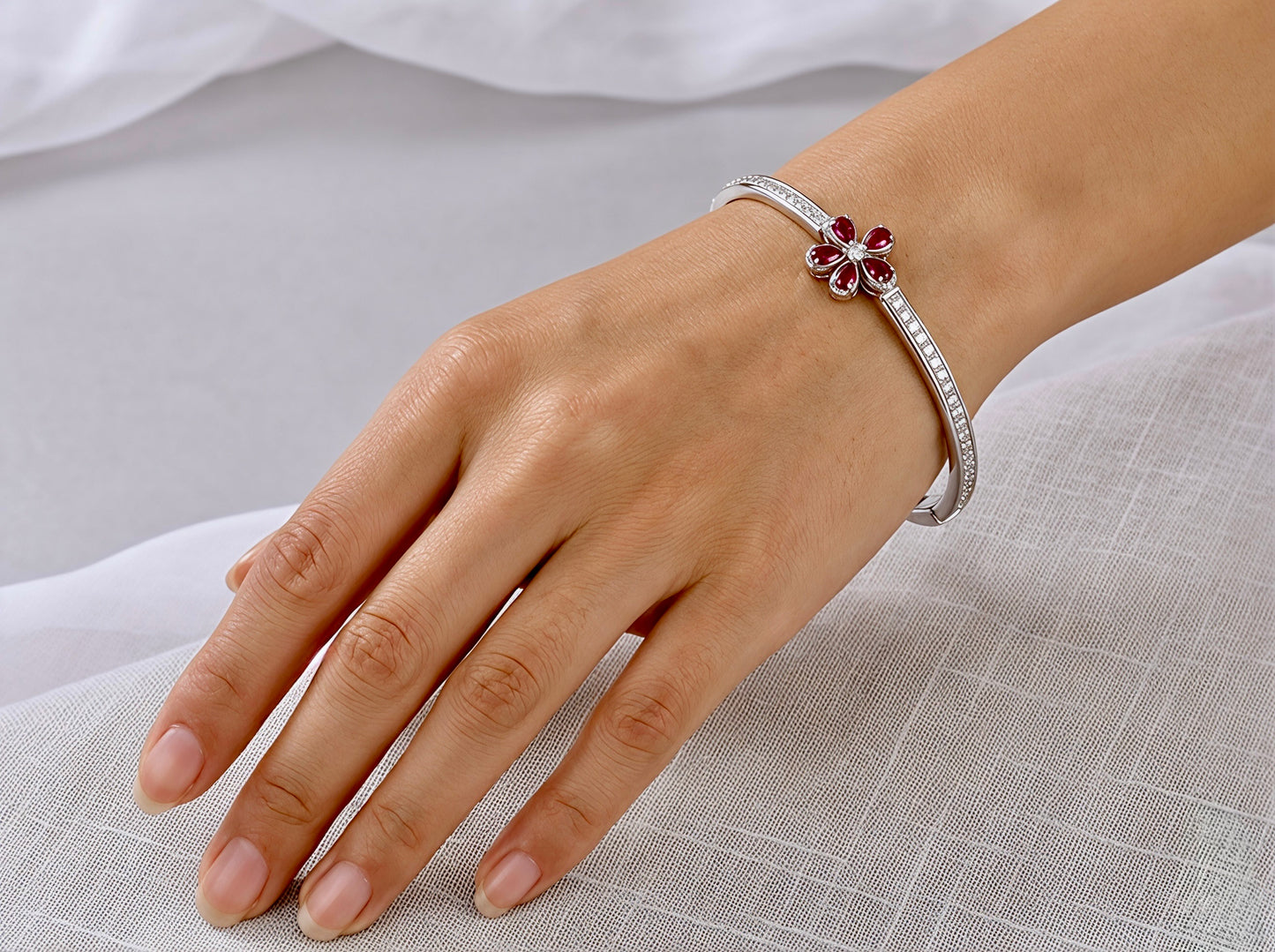 Ruby Blossom Hinged Bangle