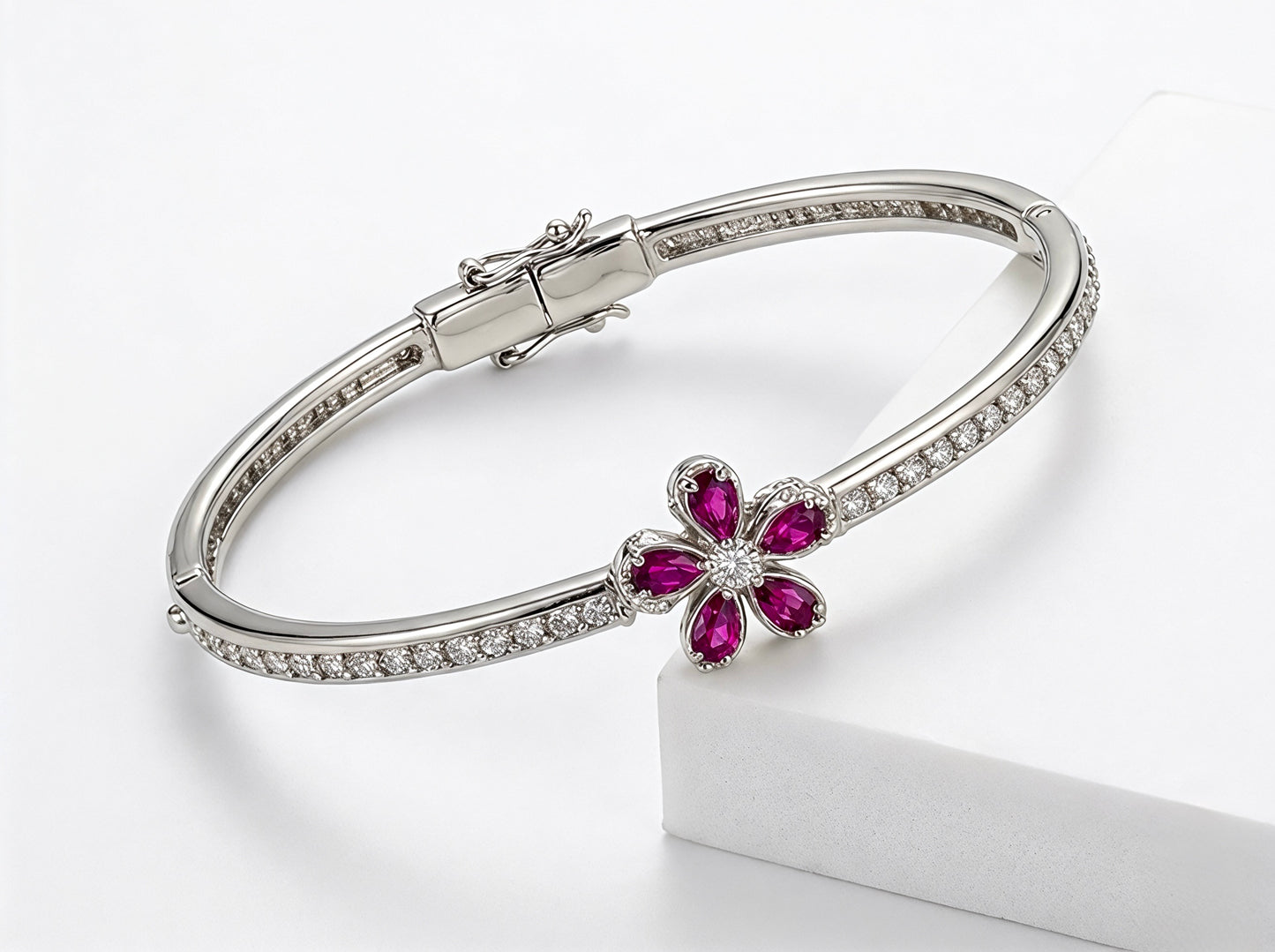 Ruby Blossom Hinged Bangle