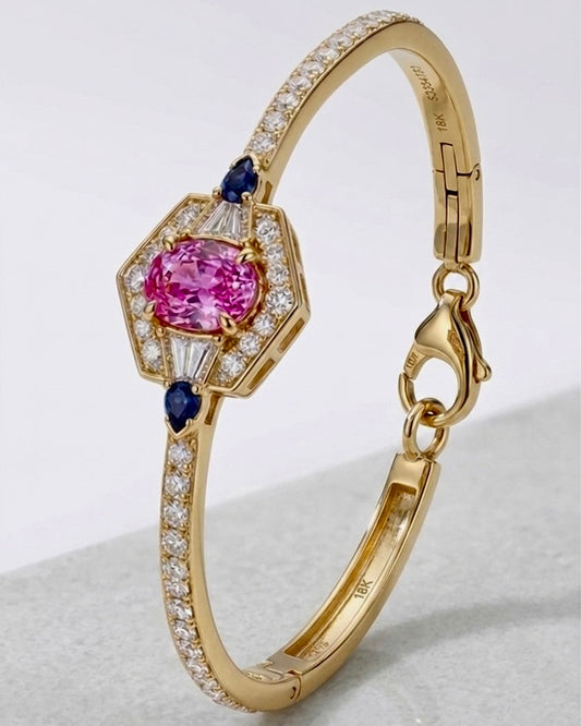 Imperial Art Deco Pink & Blue Sapphire Bangle