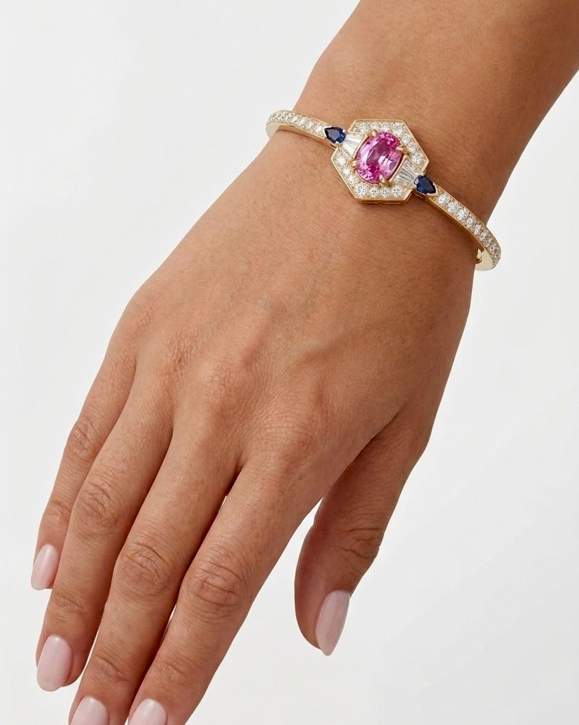 Imperial Art Deco Pink & Blue Sapphire Bangle