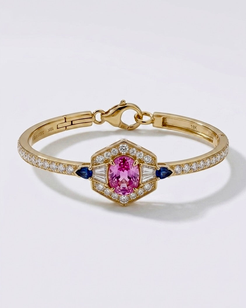 Imperial Art Deco Pink & Blue Sapphire Bangle