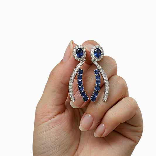 Midnight Cascade Sapphire Drop Earrings