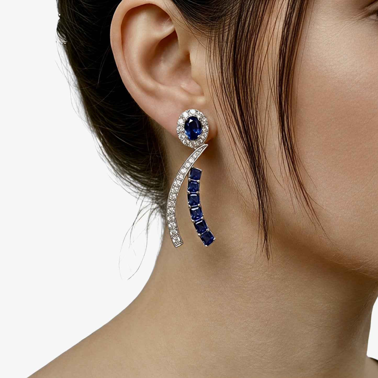 Midnight Cascade Sapphire Drop Earrings