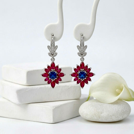 Imperial Bloom Sapphire & Ruby Drop Earrings
