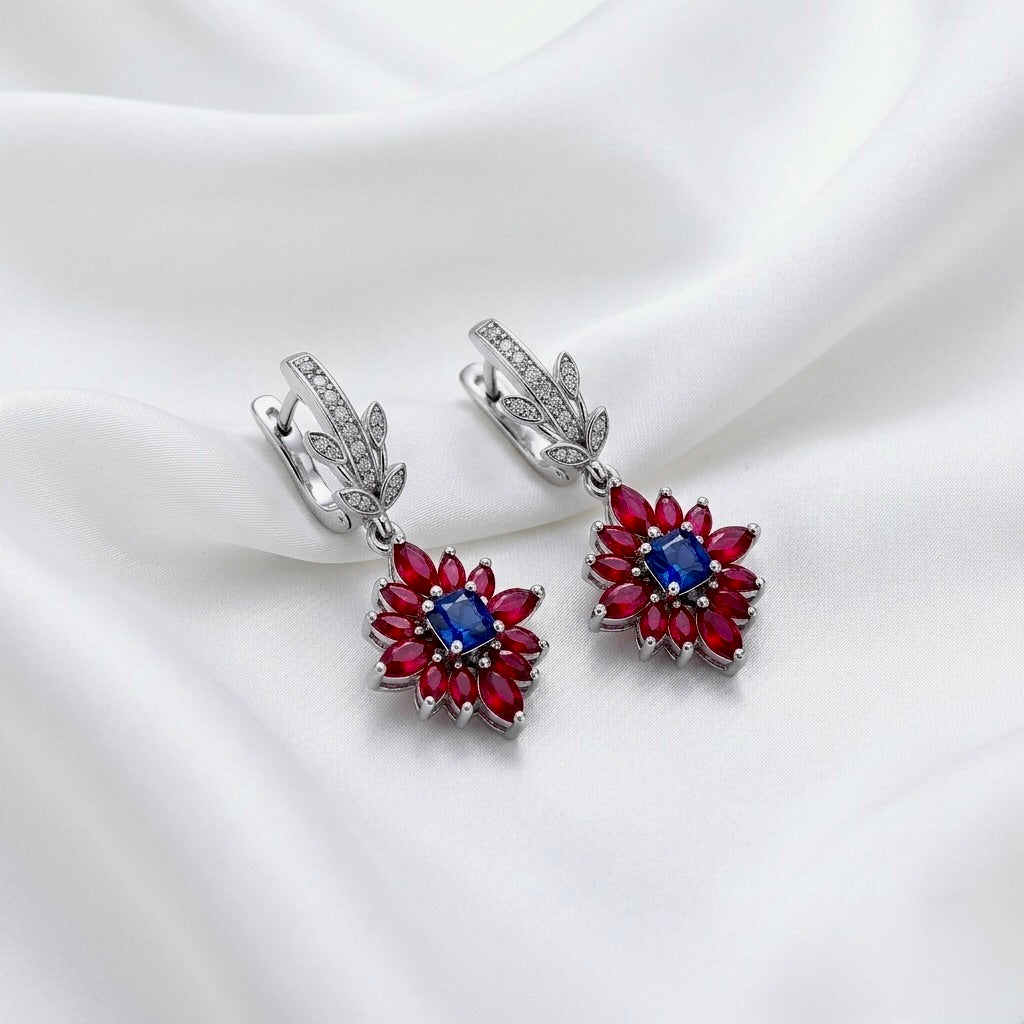 Imperial Bloom Sapphire & Ruby Drop Earrings