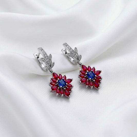 Imperial Bloom Sapphire & Ruby Drop Earrings
