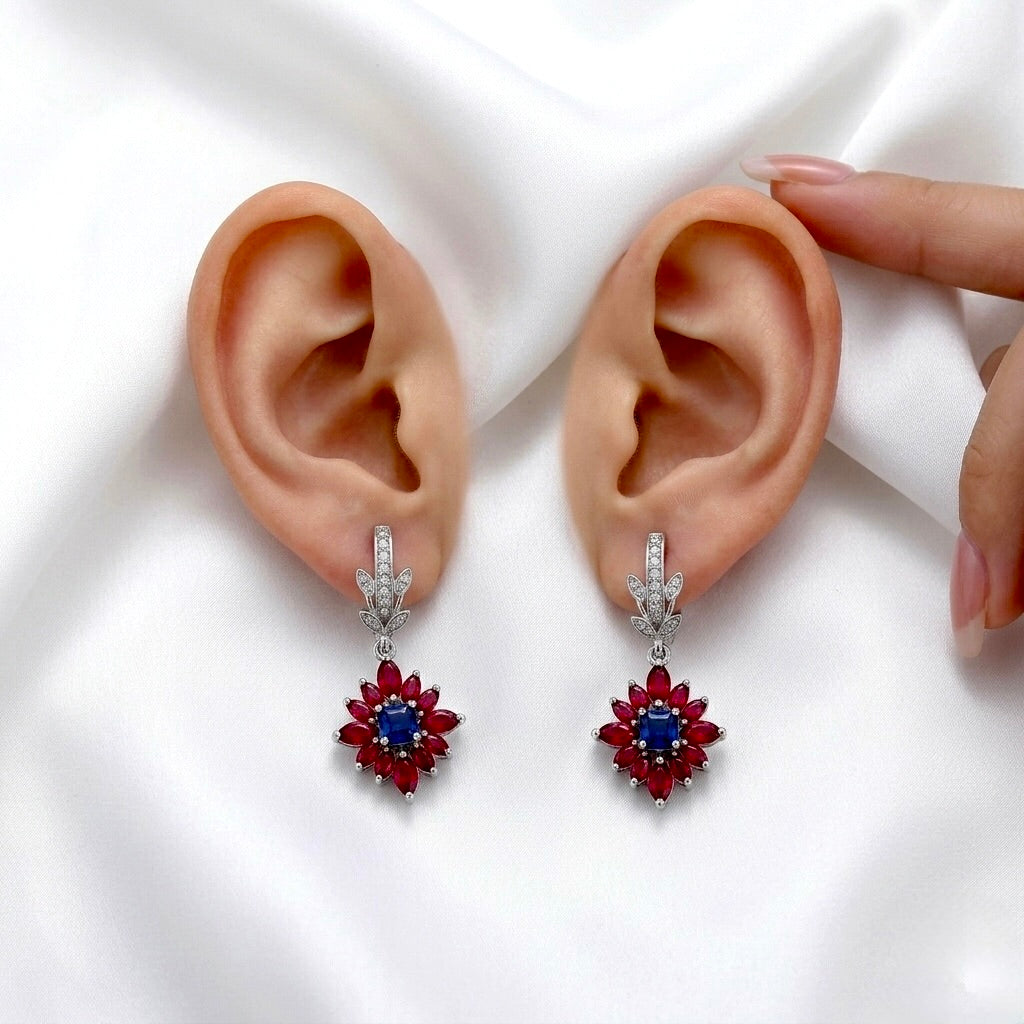 Imperial Bloom Sapphire & Ruby Drop Earrings