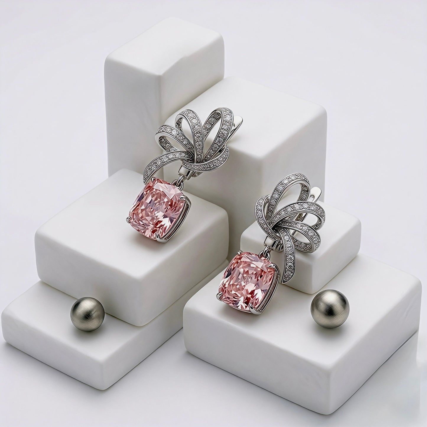 Blushing Ribbon Cushion Drop Earrings