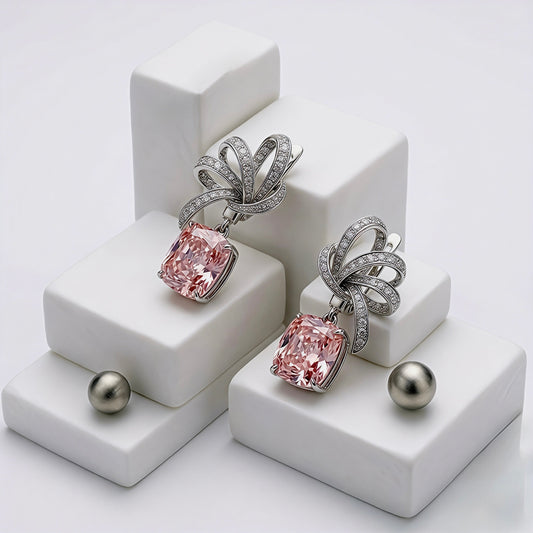 Blushing Ribbon Cushion Drop Earrings
