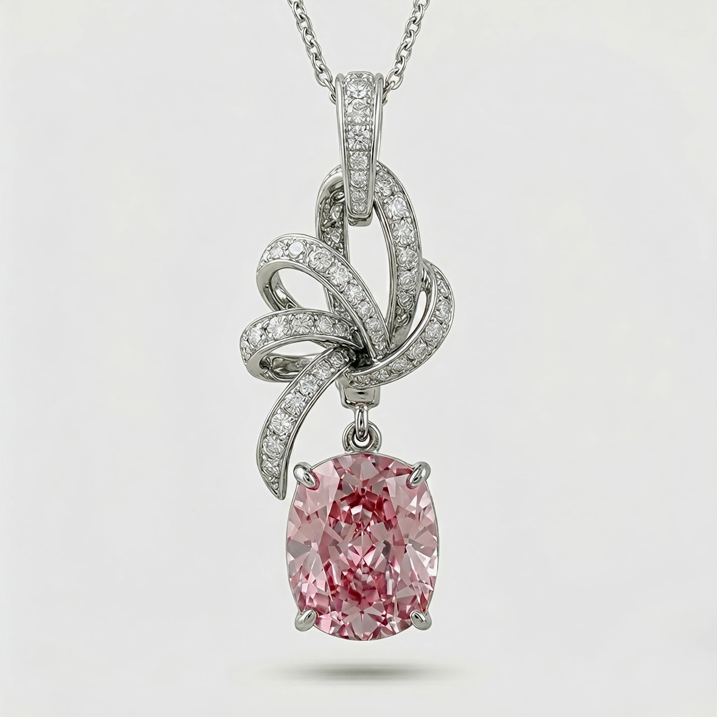 Blushing Ribbon Oval Drop Pendant