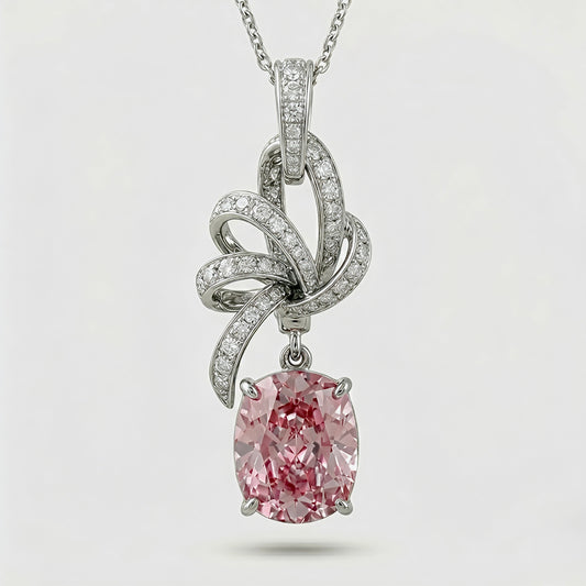Blushing Ribbon Oval Drop Pendant