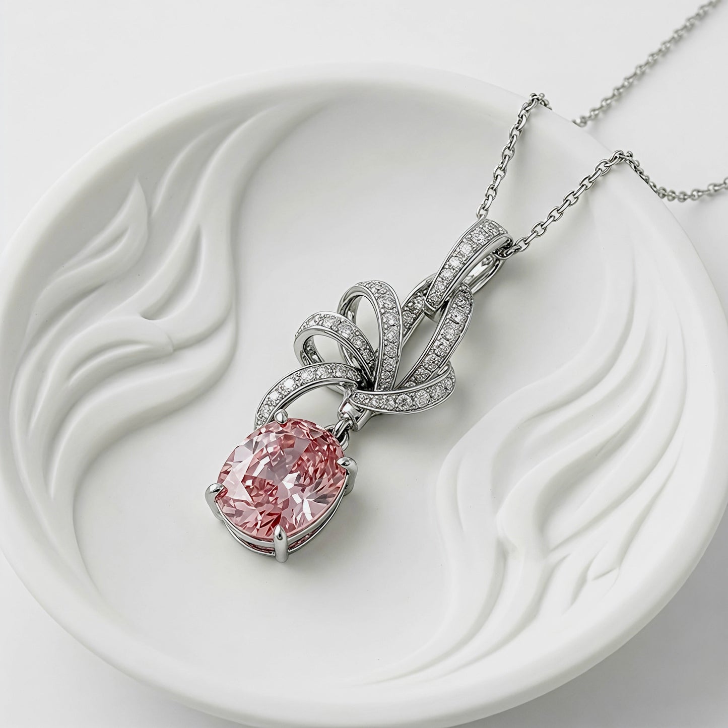 Blushing Ribbon Oval Drop Pendant