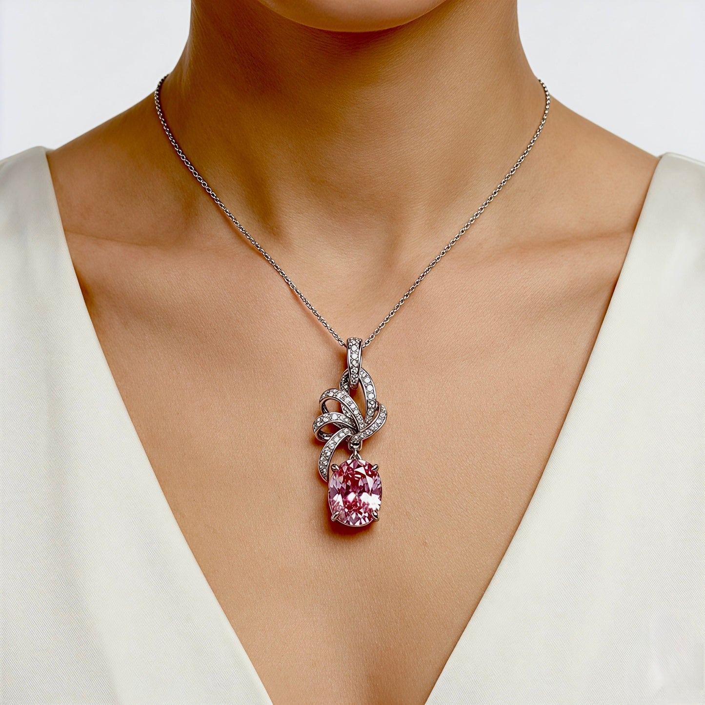 Blushing Ribbon Oval Drop Pendant