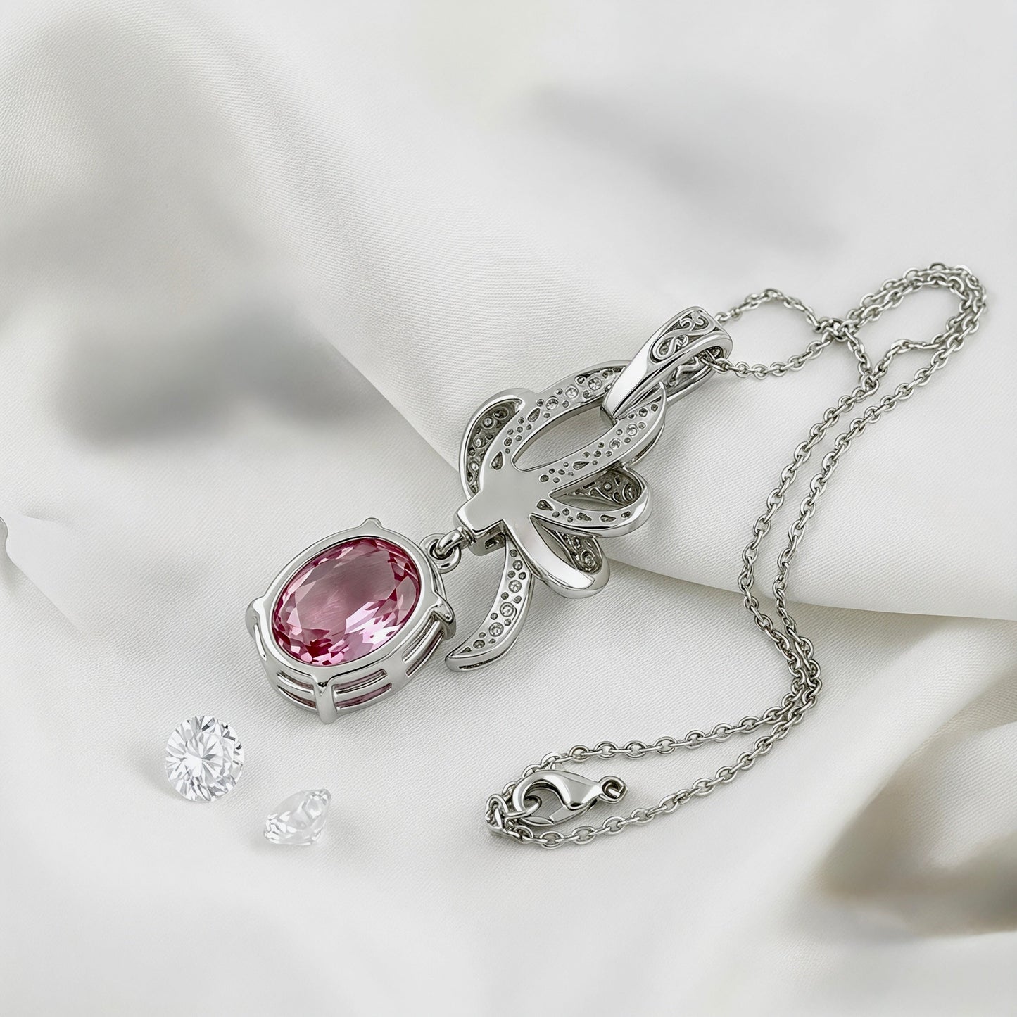 Blushing Ribbon Oval Drop Pendant