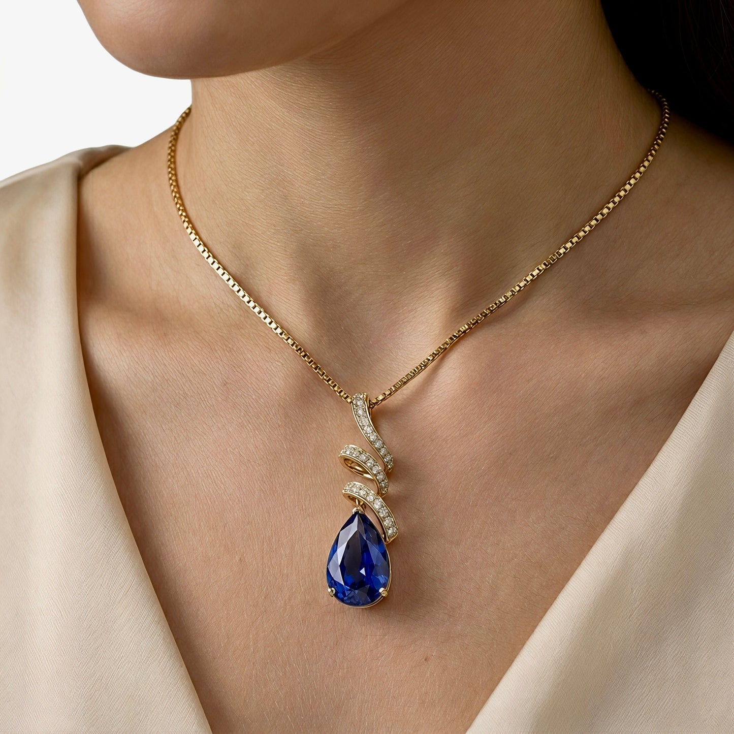Ribbon Pear Sapphire Pendant