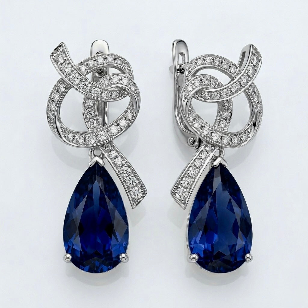 Imperial Knot Pear Sapphire Drop Earrings