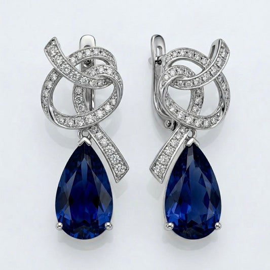 Imperial Knot Pear Sapphire Drop Earrings