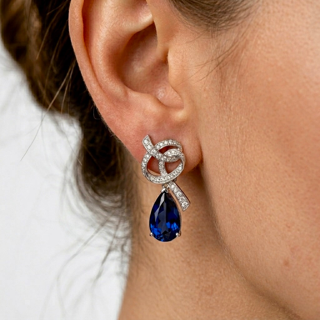 Imperial Knot Pear Sapphire Drop Earrings