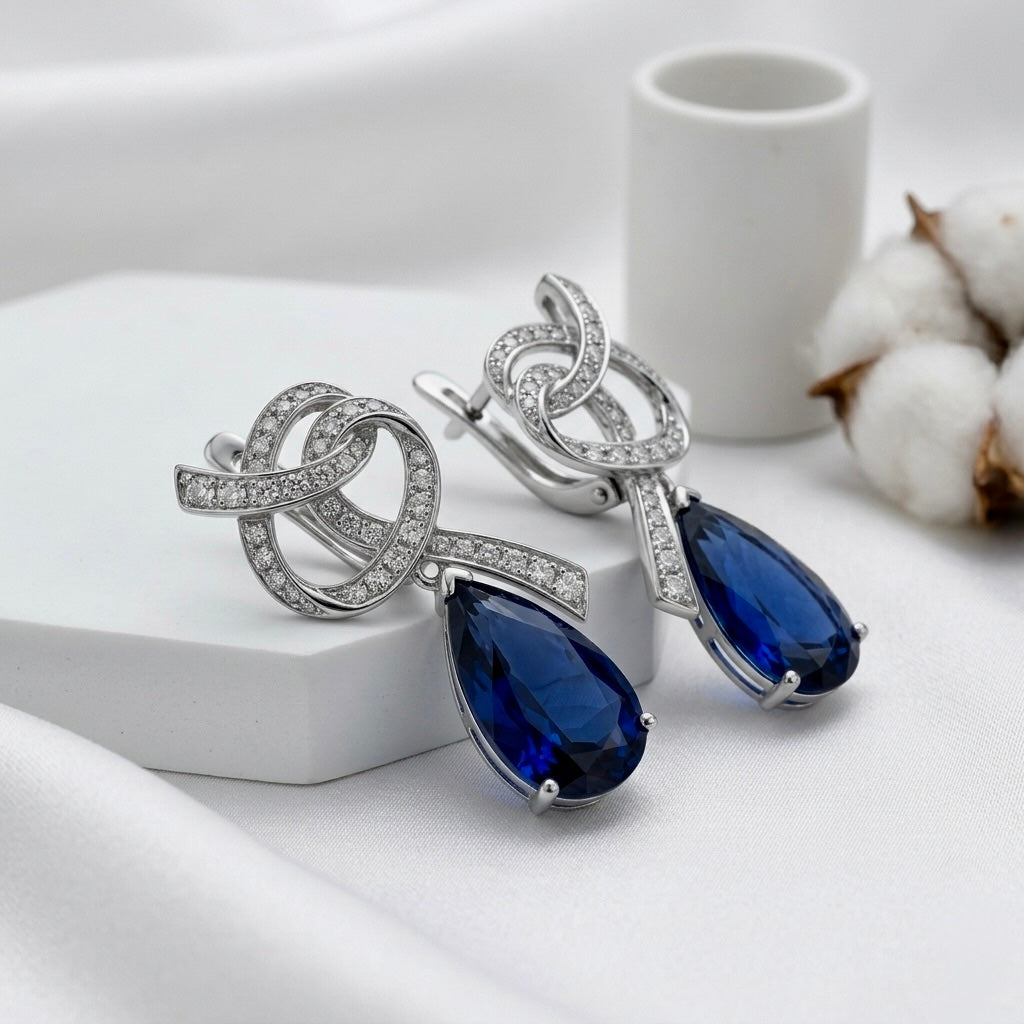 Imperial Knot Pear Sapphire Drop Earrings