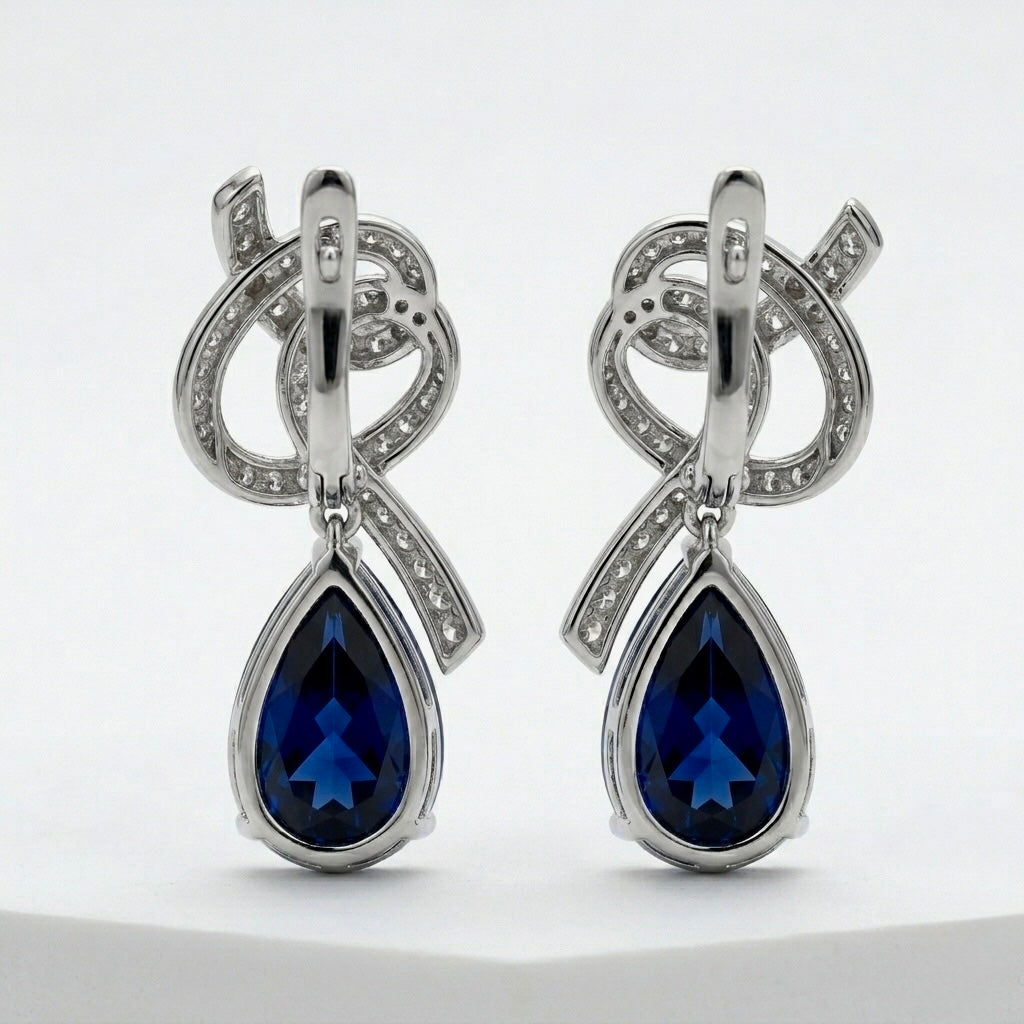 Imperial Knot Pear Sapphire Drop Earrings