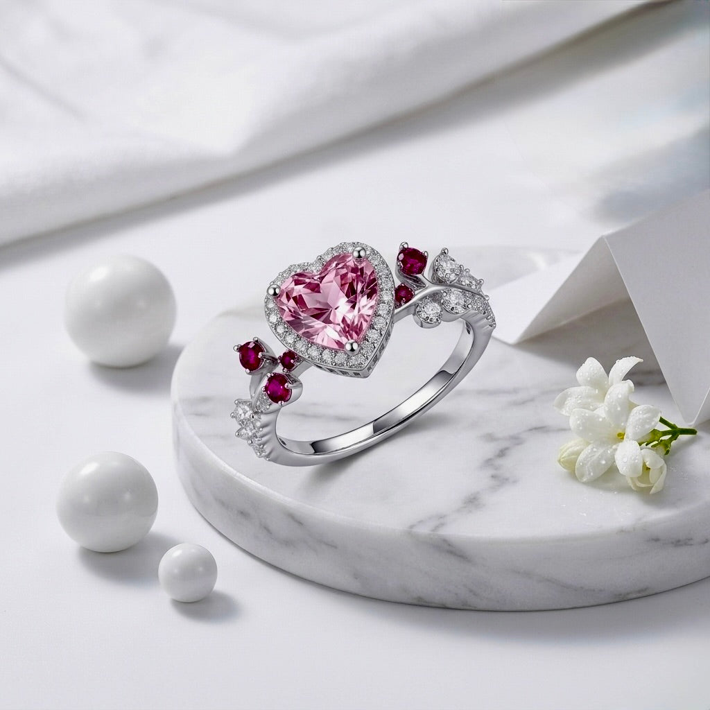 Blossoming Heart Pink Sapphire Ring