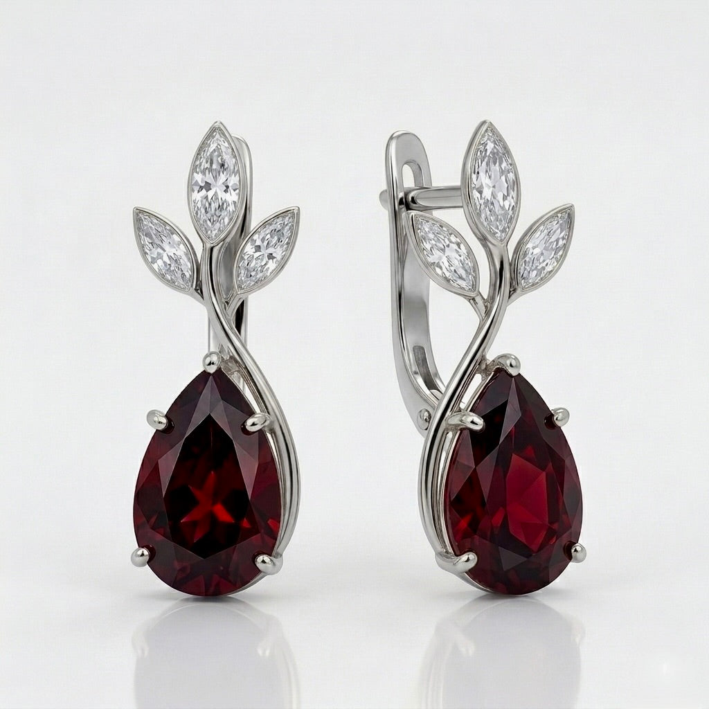 Scarlet Laurel Pear Drop Earrings