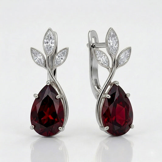 Scarlet Laurel Pear Drop Earrings