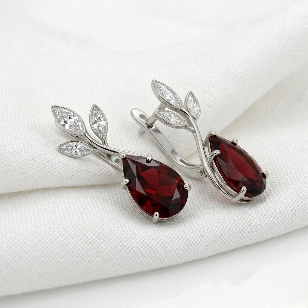 Scarlet Laurel Pear Drop Earrings
