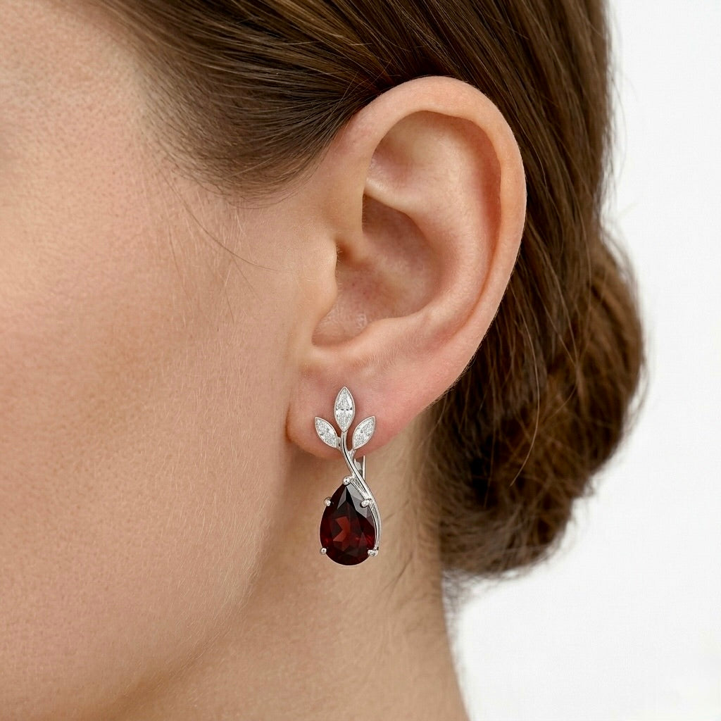 Scarlet Laurel Pear Drop Earrings