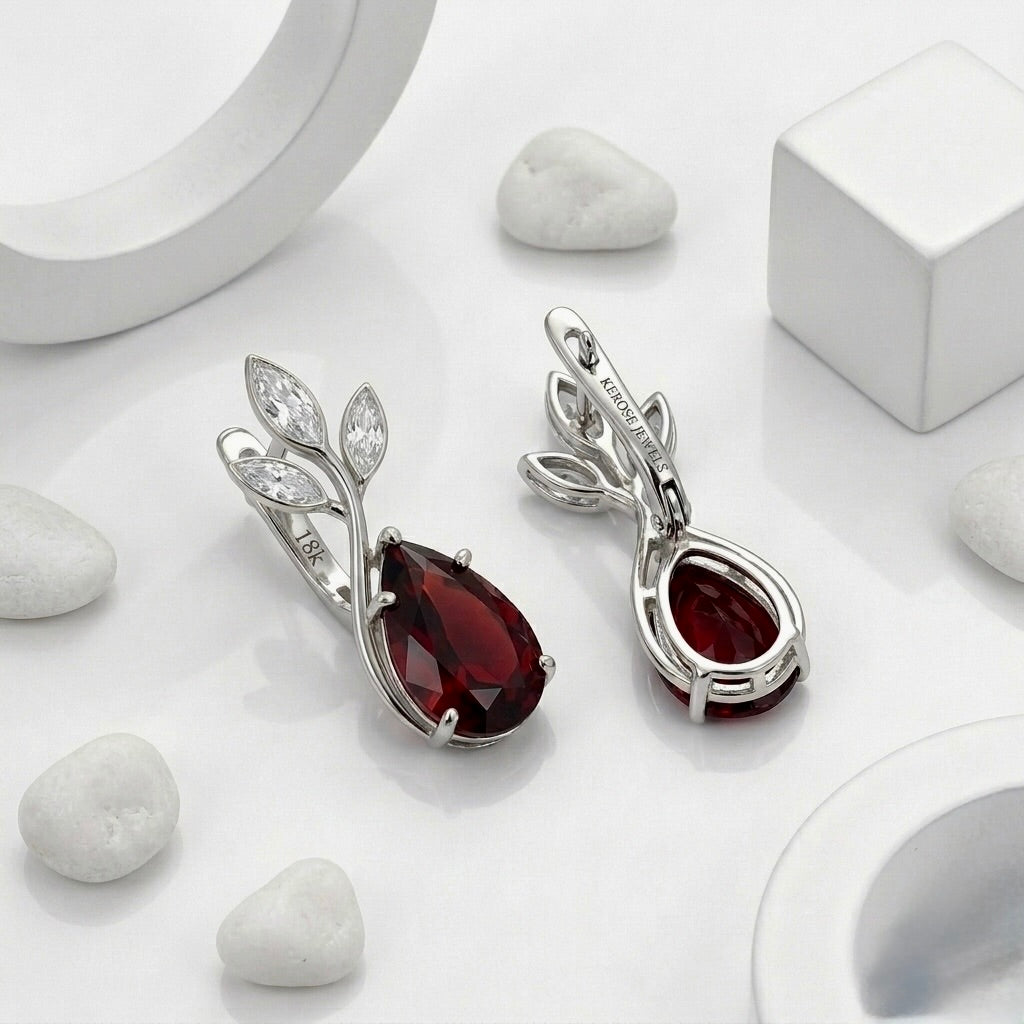 Scarlet Laurel Pear Drop Earrings