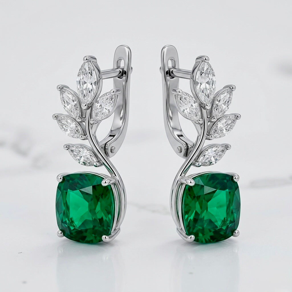 Verdant Laurel Cushion Drop Earrings