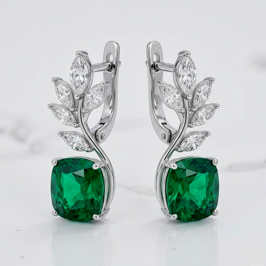 Verdant Laurel Cushion Drop Earrings