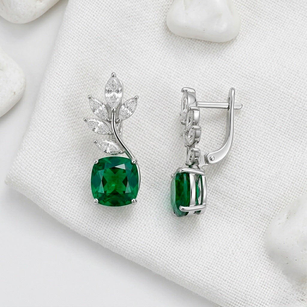 Verdant Laurel Cushion Drop Earrings