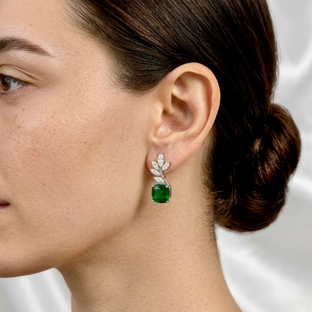 Verdant Laurel Cushion Drop Earrings