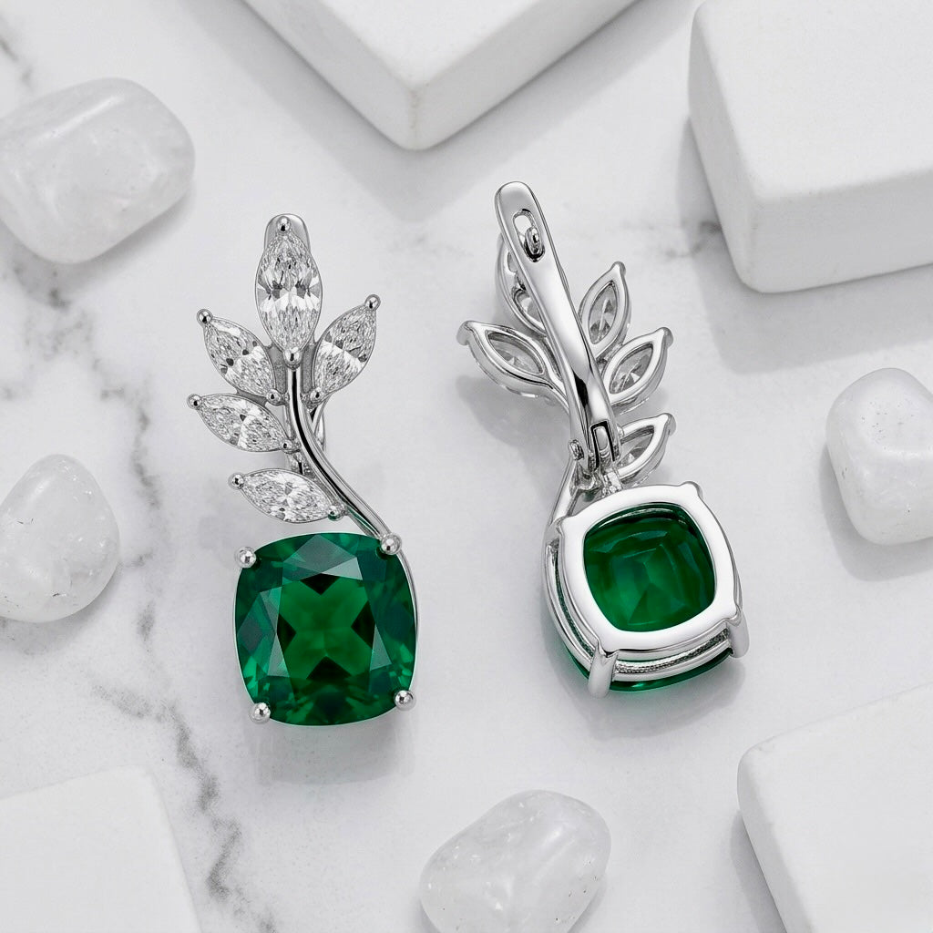 Verdant Laurel Cushion Drop Earrings