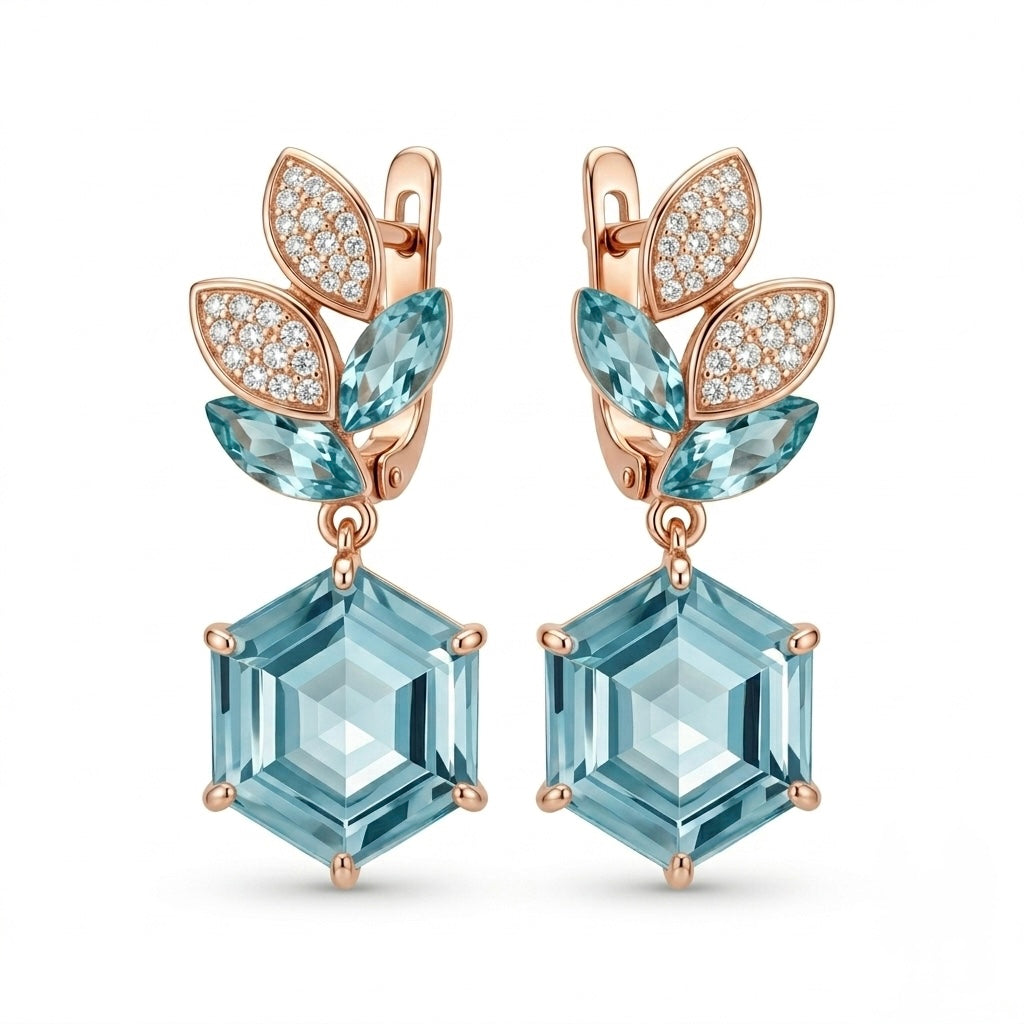 Azure Hexagon Floral Drop Earrings