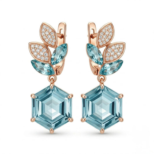 Azure Hexagon Floral Drop Earrings