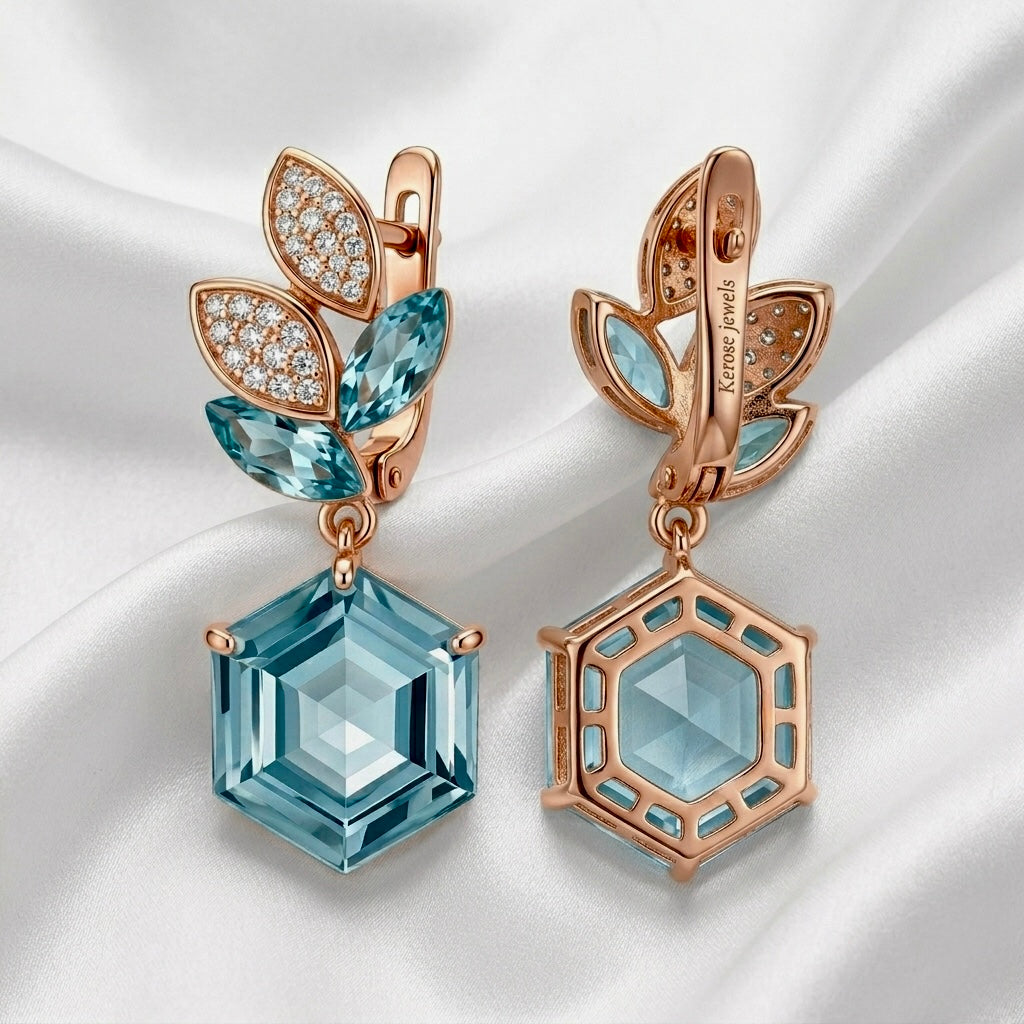 Azure Hexagon Floral Drop Earrings